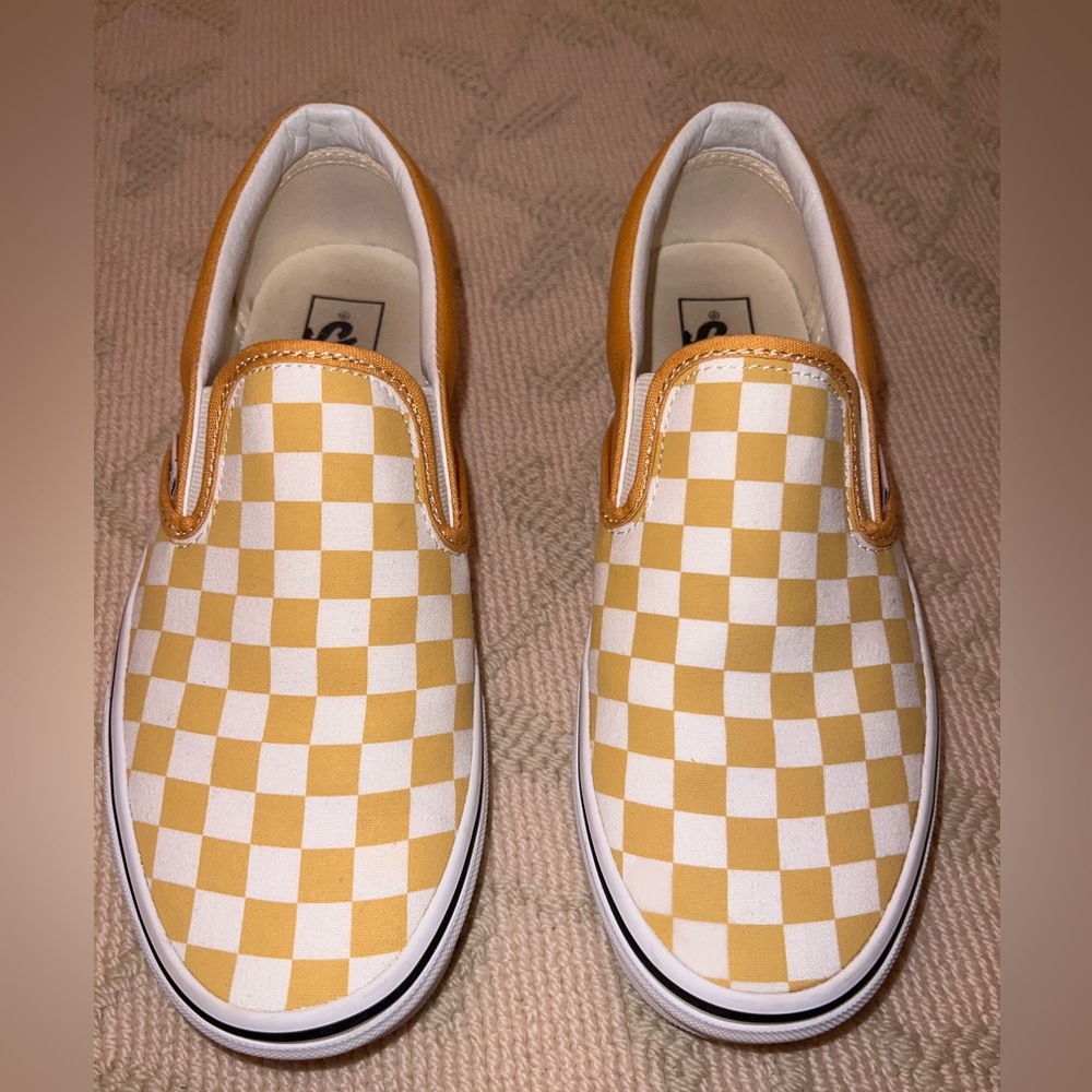Vans Yellow and White Checkerboard Slip-Ons